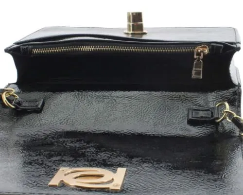 bebe Sophia Patent Shoulder Bag Black