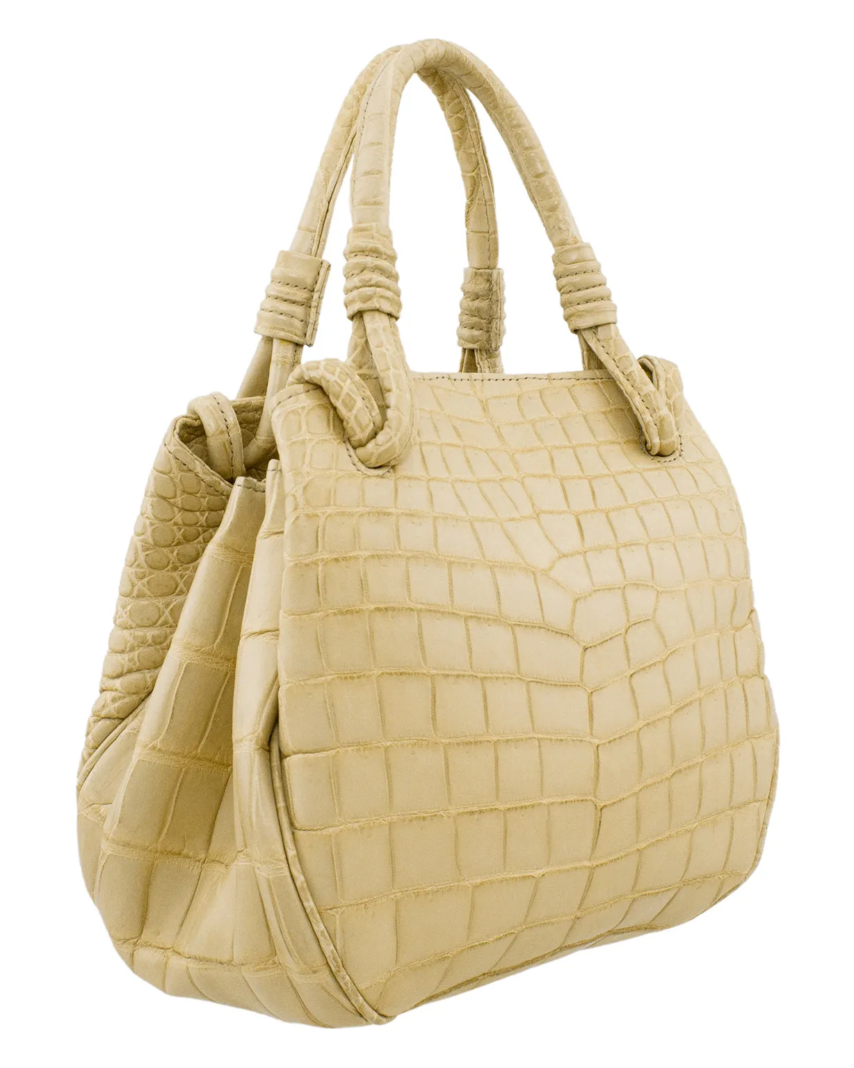 Beige Matte Croc Effect Top Handle Handbag
