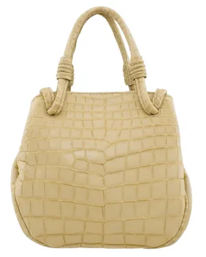 Beige Matte Croc Effect Top Handle Handbag