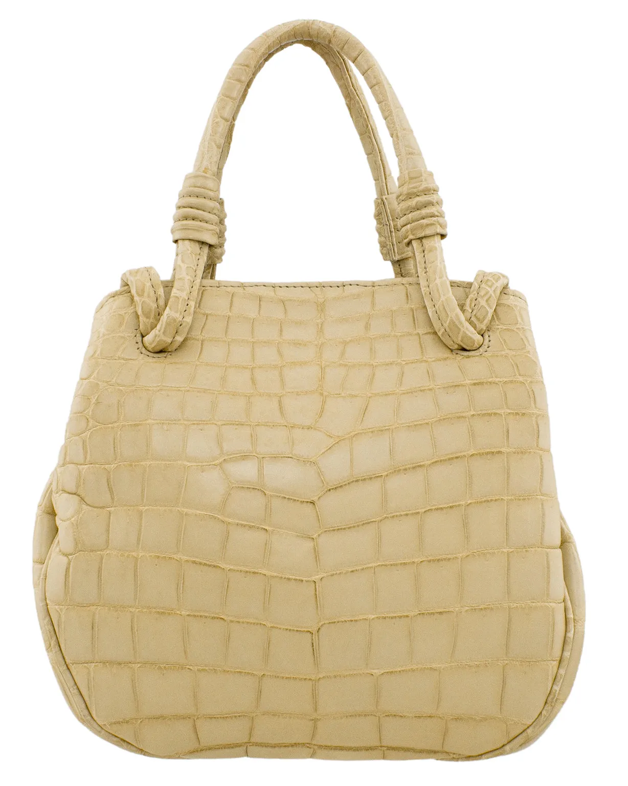 Beige Matte Croc Effect Top Handle Handbag