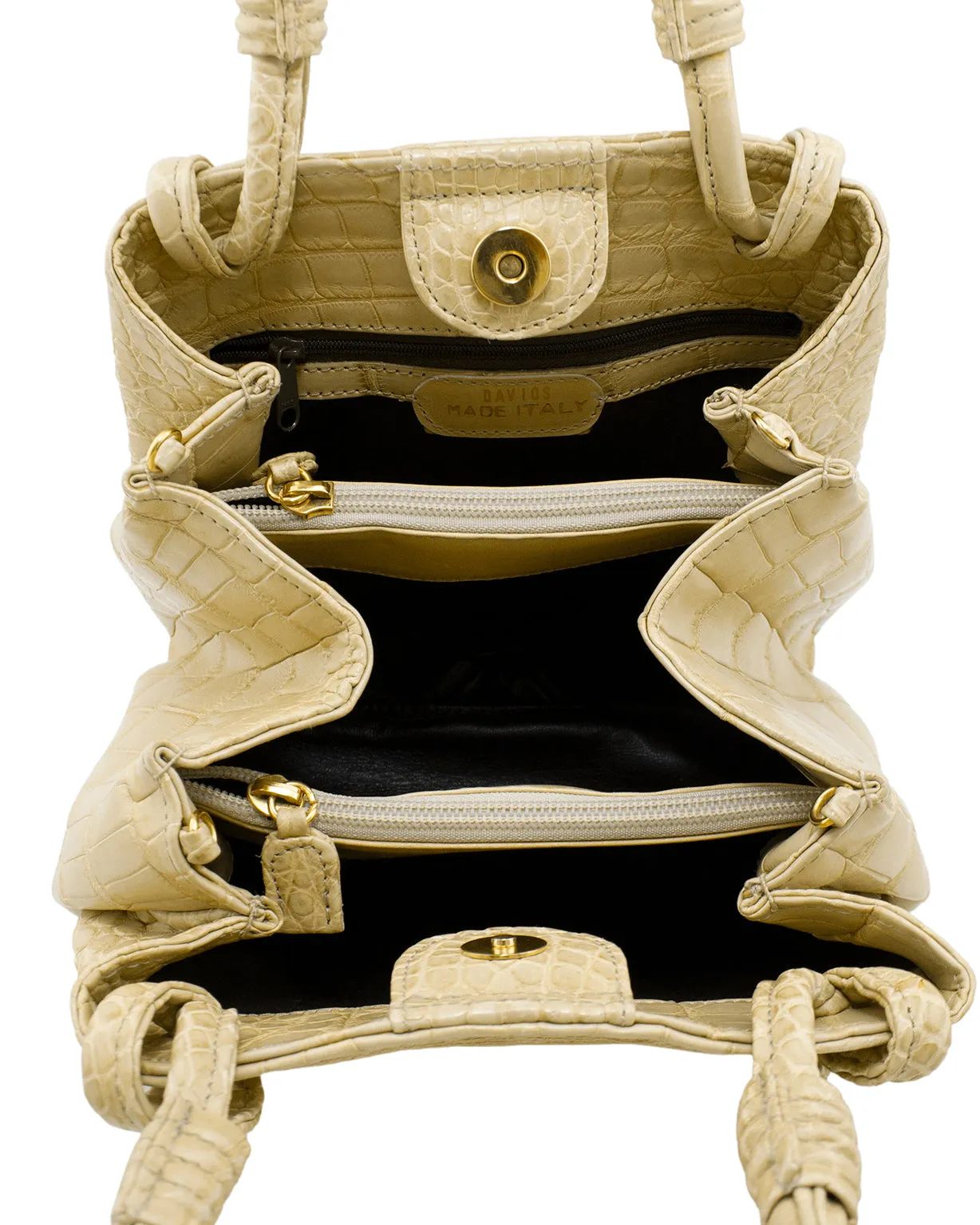 Beige Matte Croc Effect Top Handle Handbag