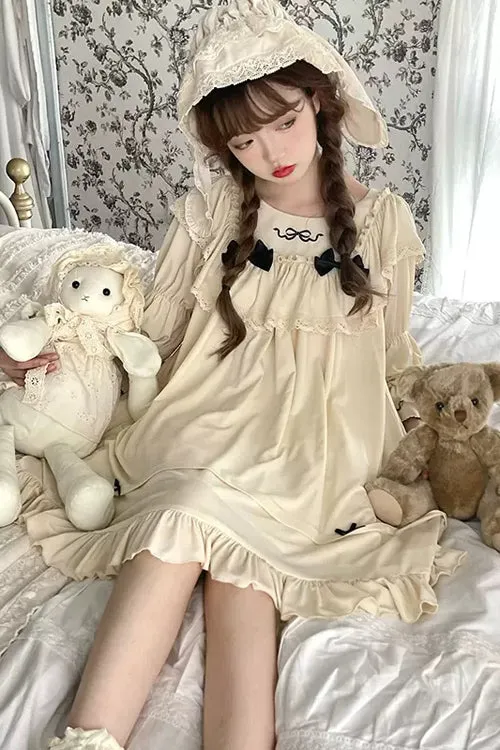 Beige Ruffled Square Collar Trumpet Sleeves Pillowside Fairy Tale Sweet Lolita Dress