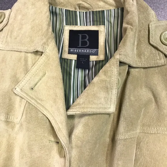 Bernardo Light Green Suede Leather Coat L Belted