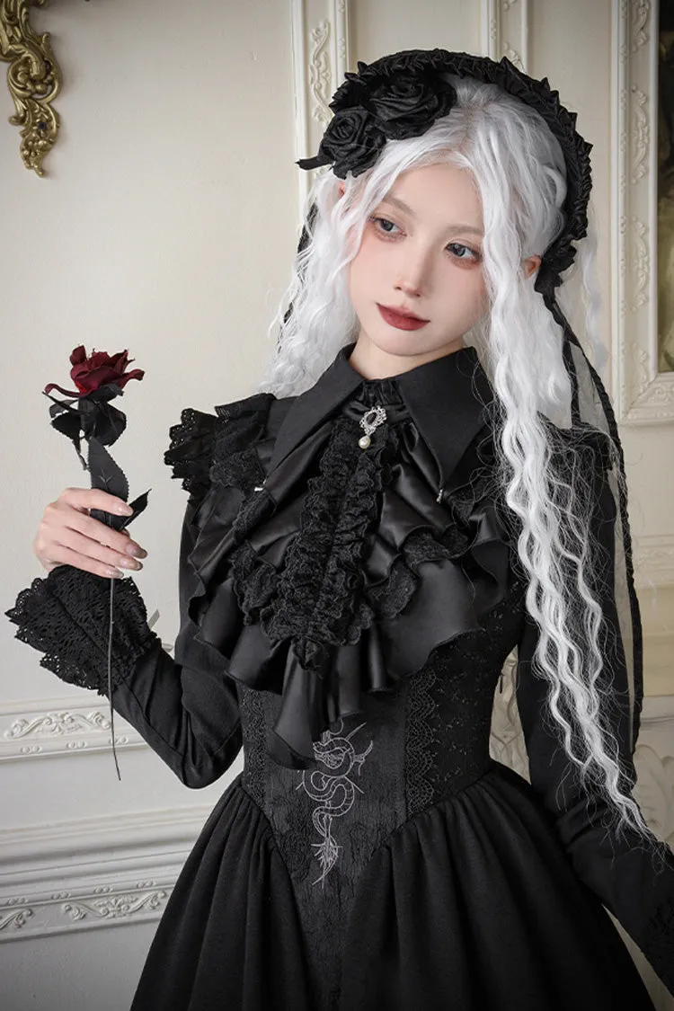 Black Cross Snake Pattern Print Embroidery Gothic Lolita Strap Dress