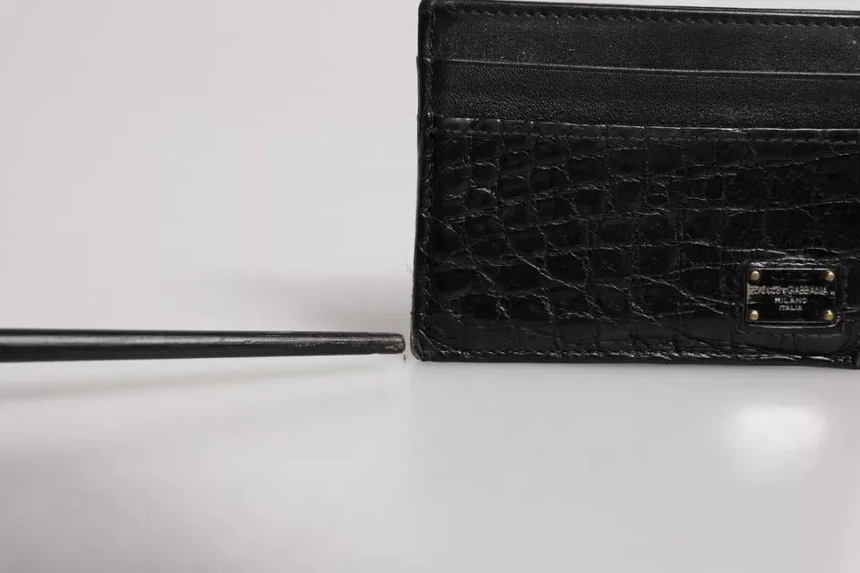 Black Leather Card Holder Case DG Logo Plaque Wallet