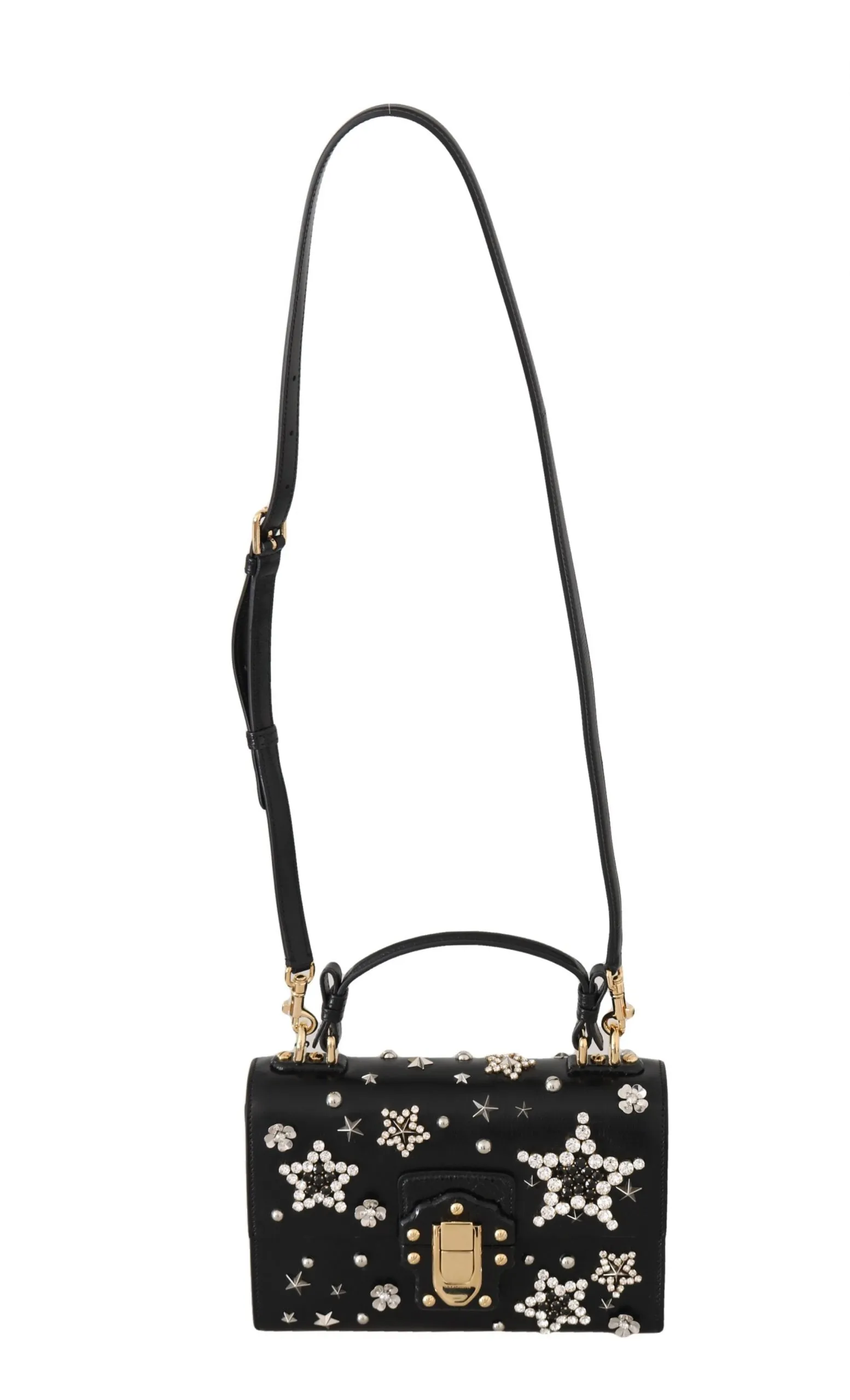 Black Leather Star Crystal Shoulder LUCIA Purse