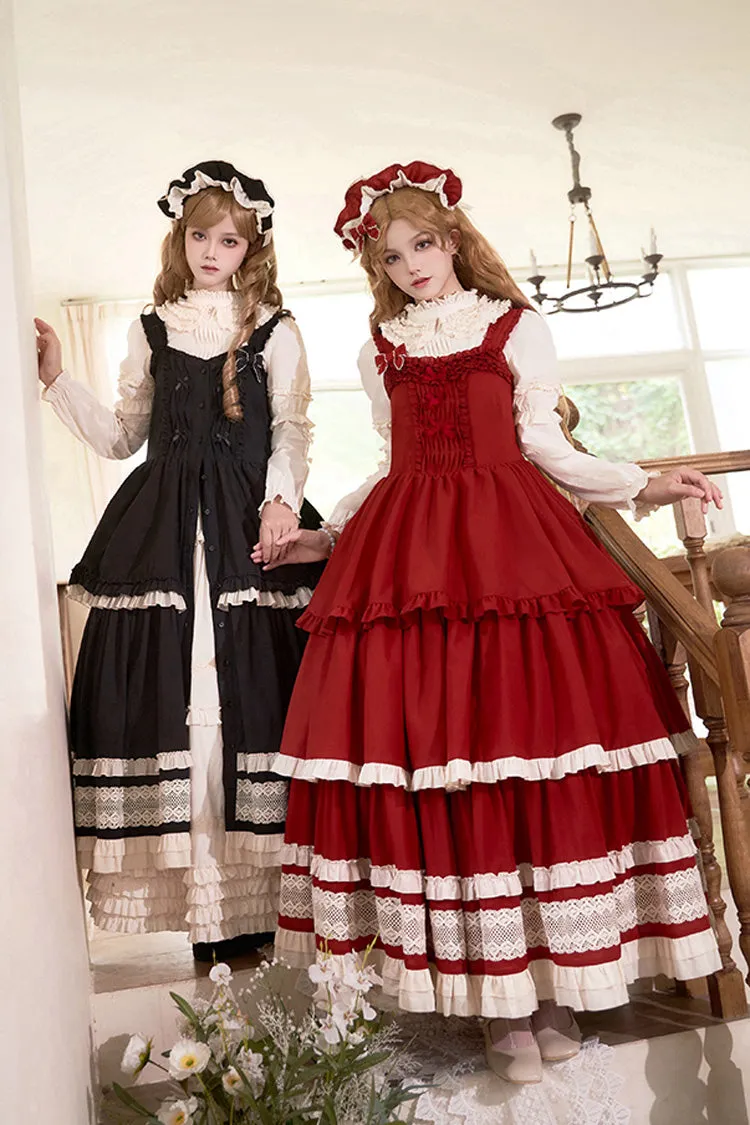 Black [Lily] Multi-Layered Ruffle Lace Classic Elegant Lolita Jsk Dress
