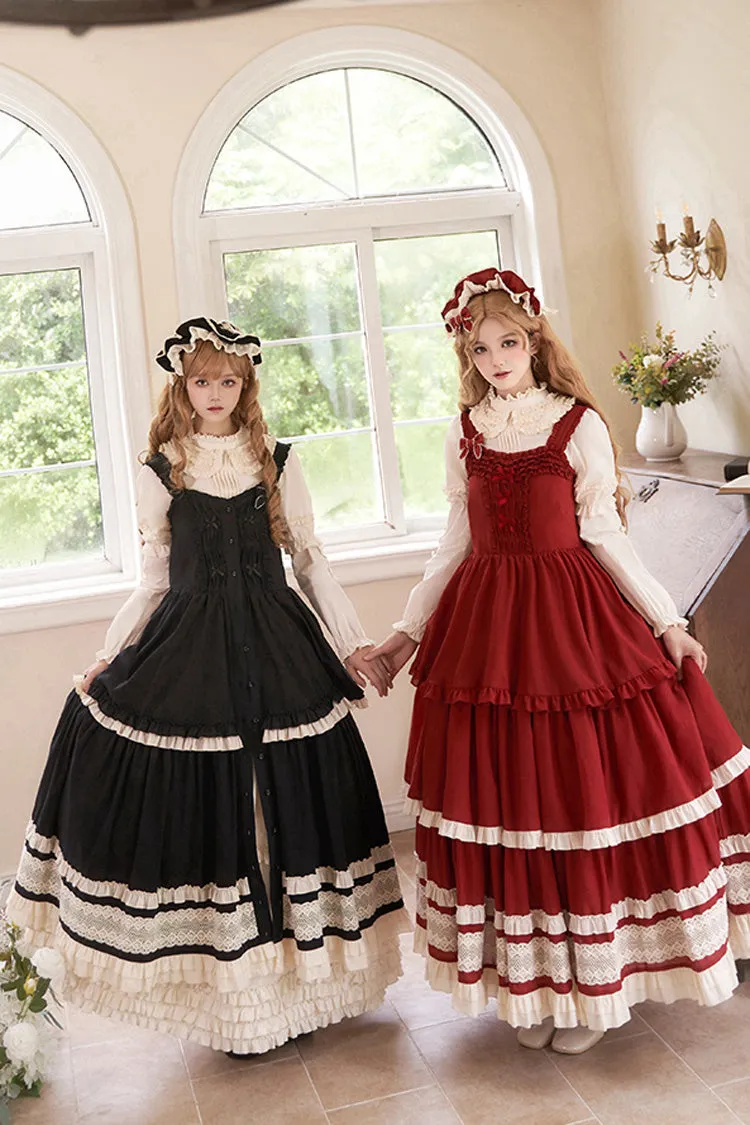Black [Lily] Multi-Layered Ruffle Lace Classic Elegant Lolita Jsk Dress
