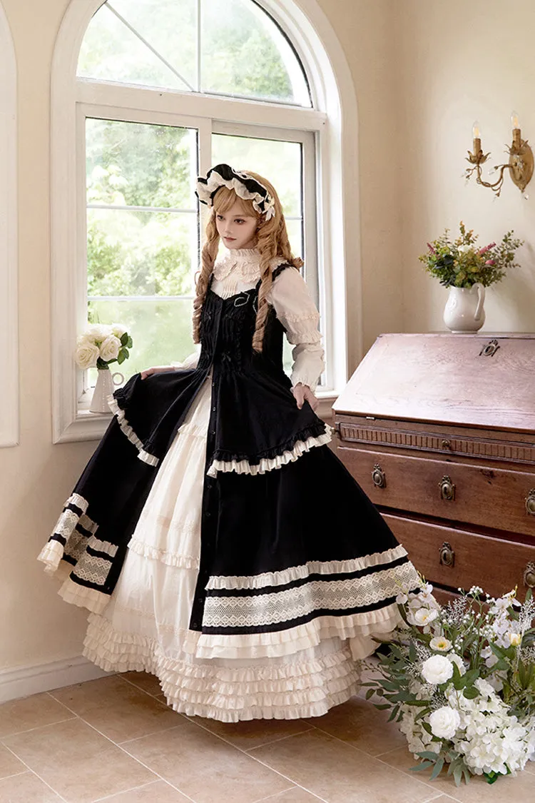Black [Lily] Multi-Layered Ruffle Lace Classic Elegant Lolita Jsk Dress