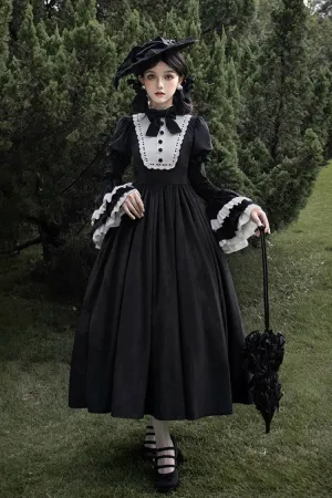 Black [Sleepless Night] Long Hime Sleeves Ruffle Bowknot Gothic Lolita Dress