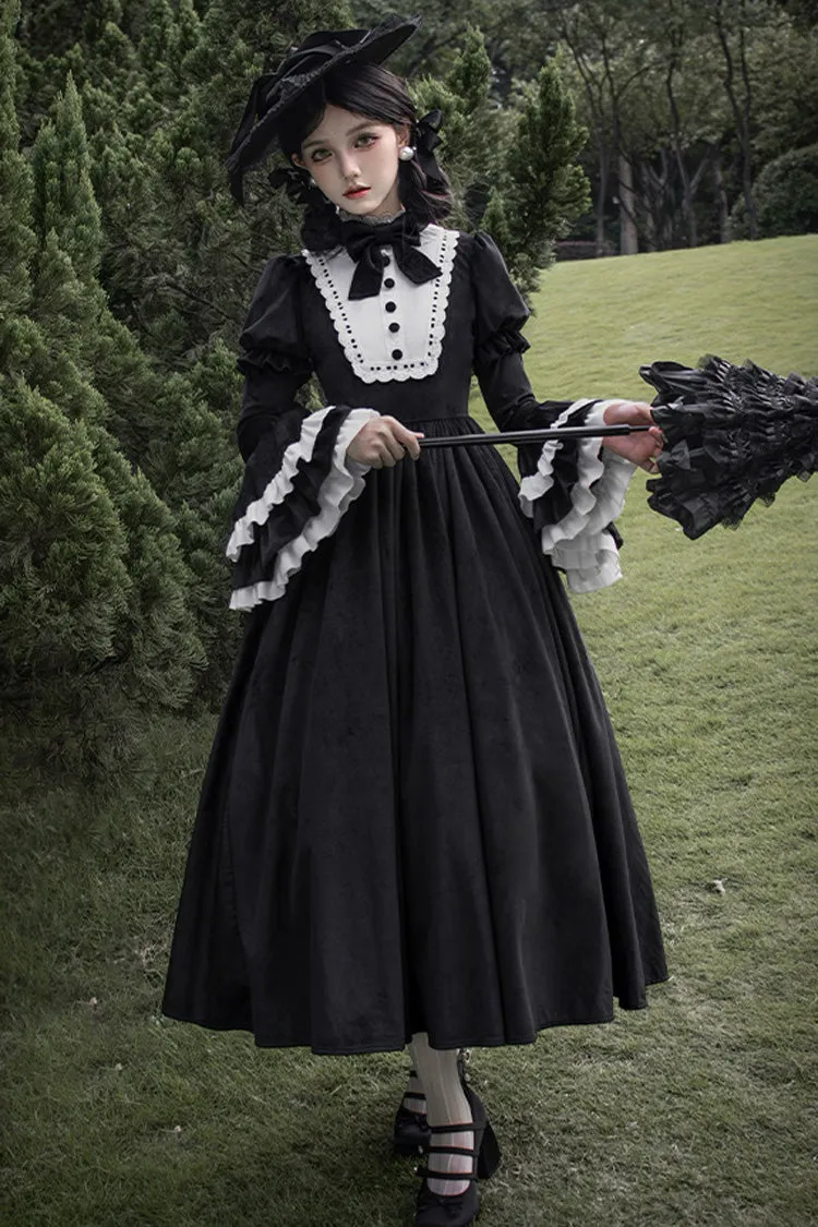 Black [Sleepless Night] Long Hime Sleeves Ruffle Bowknot Gothic Lolita Dress