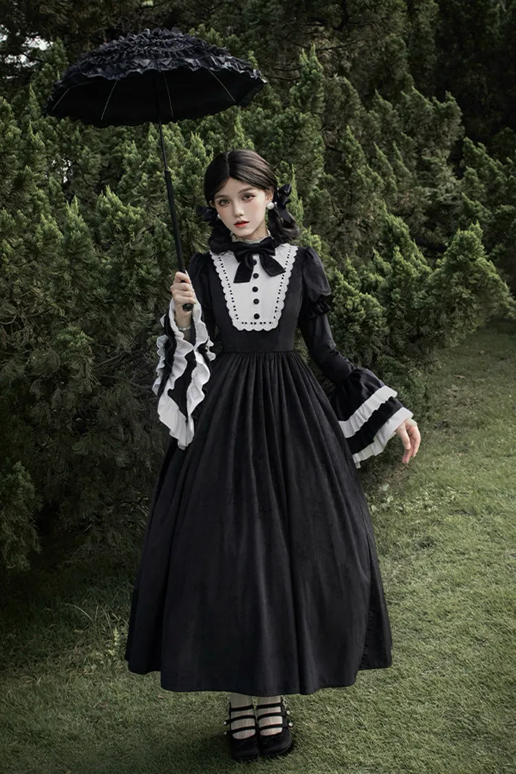 Black [Sleepless Night] Long Hime Sleeves Ruffle Bowknot Gothic Lolita Dress