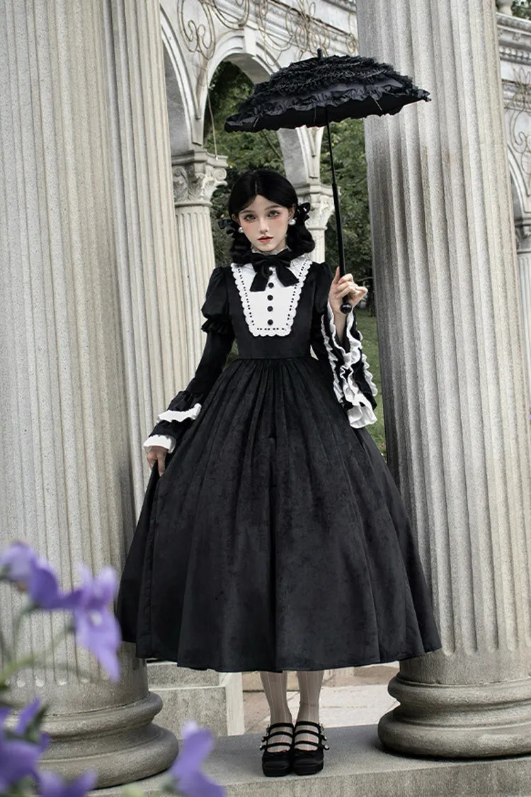 Black [Sleepless Night] Long Hime Sleeves Ruffle Bowknot Gothic Lolita Dress