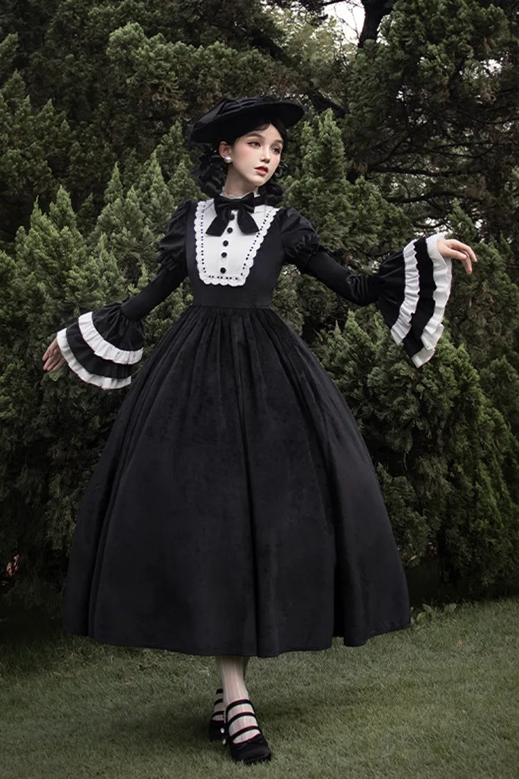 Black [Sleepless Night] Long Hime Sleeves Ruffle Bowknot Gothic Lolita Dress