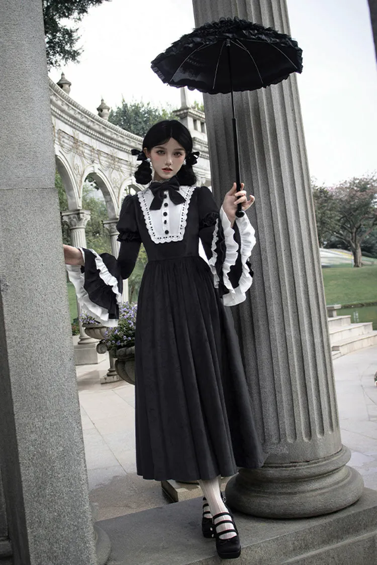 Black [Sleepless Night] Long Hime Sleeves Ruffle Bowknot Gothic Lolita Dress