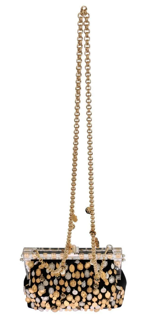 Black VANDA Velvet Gold Charms Crystal Bag