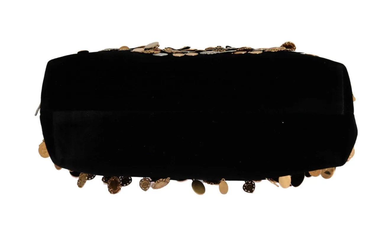 Black VANDA Velvet Gold Charms Crystal Bag