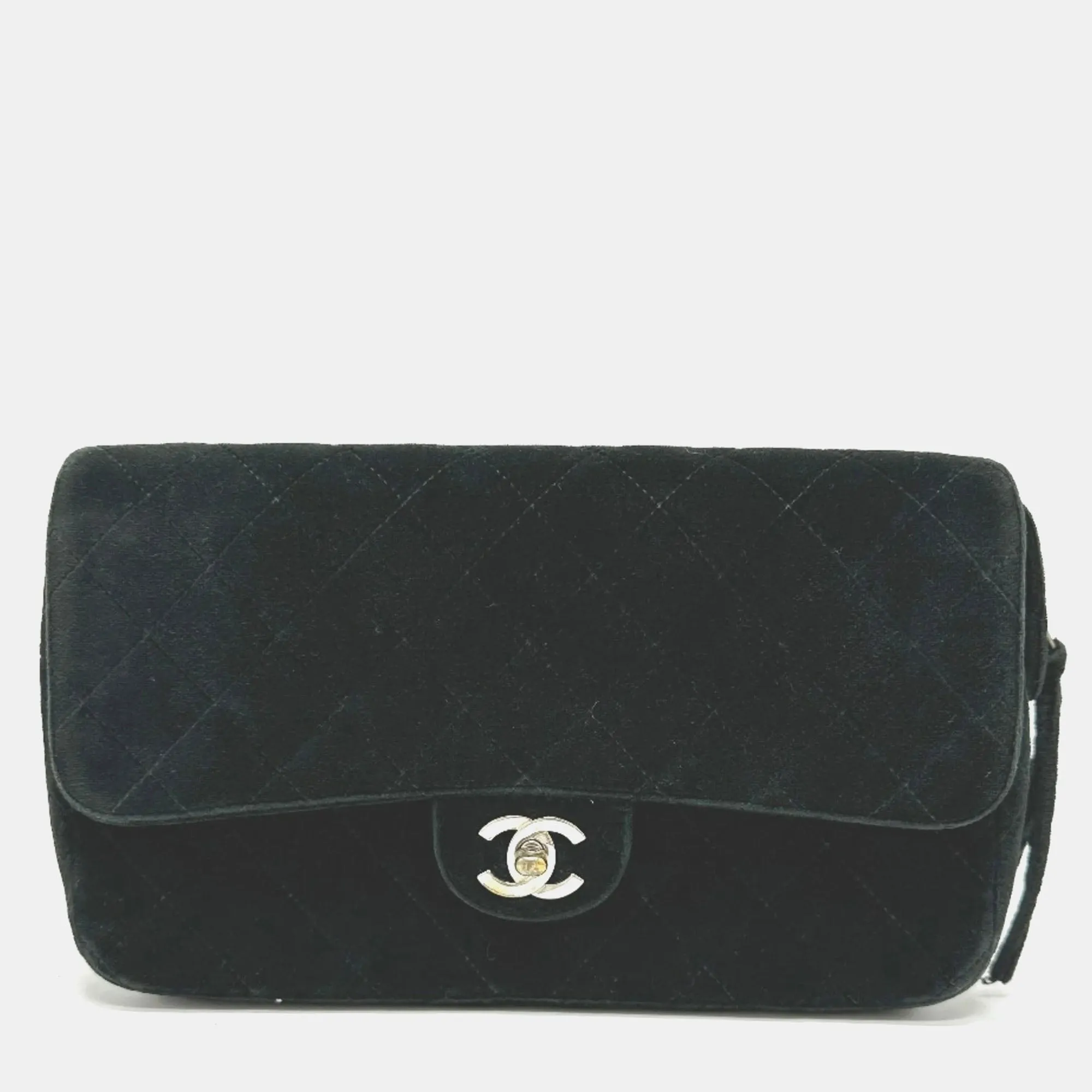 Black Velvet Matelasse Flap CC Chain Backpack