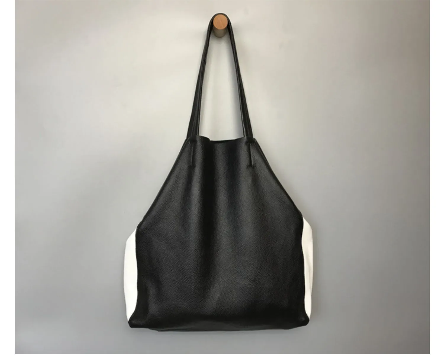 Black White Tote Black and White Leather Purse Two Tone Tote Leather Black and White Tote