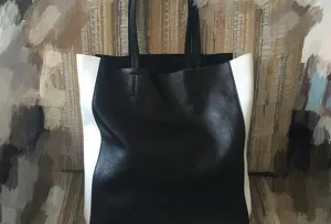 Black White Tote Black and White Leather Purse Two Tone Tote Leather Black and White Tote