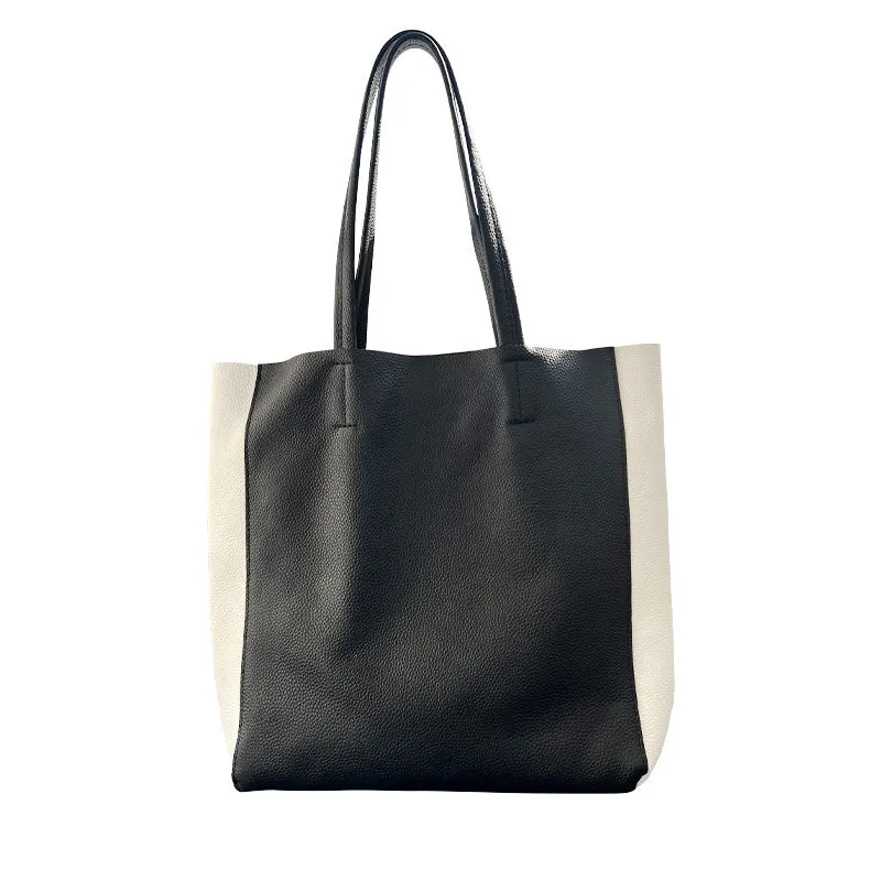 Black White Tote Black and White Leather Purse Two Tone Tote Leather Black and White Tote