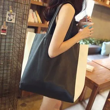 Black White Tote Black and White Leather Purse Two Tone Tote Leather Black and White Tote