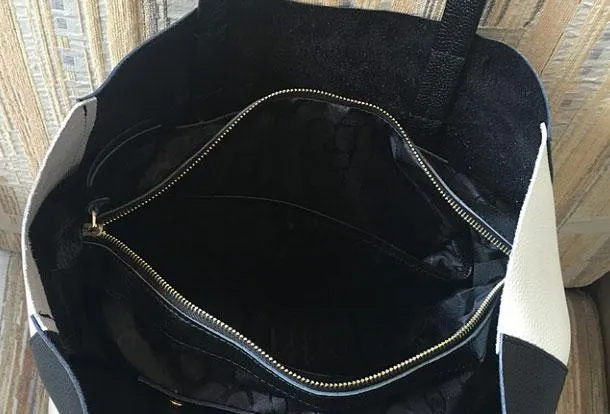 Black White Tote Black and White Leather Purse Two Tone Tote Leather Black and White Tote