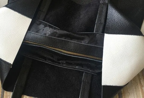 Black White Tote Black and White Leather Purse Two Tone Tote Leather Black and White Tote