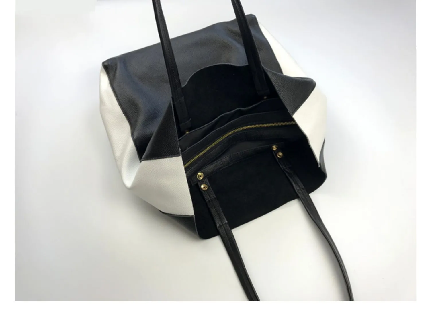 Black White Tote Black and White Leather Purse Two Tone Tote Leather Black and White Tote