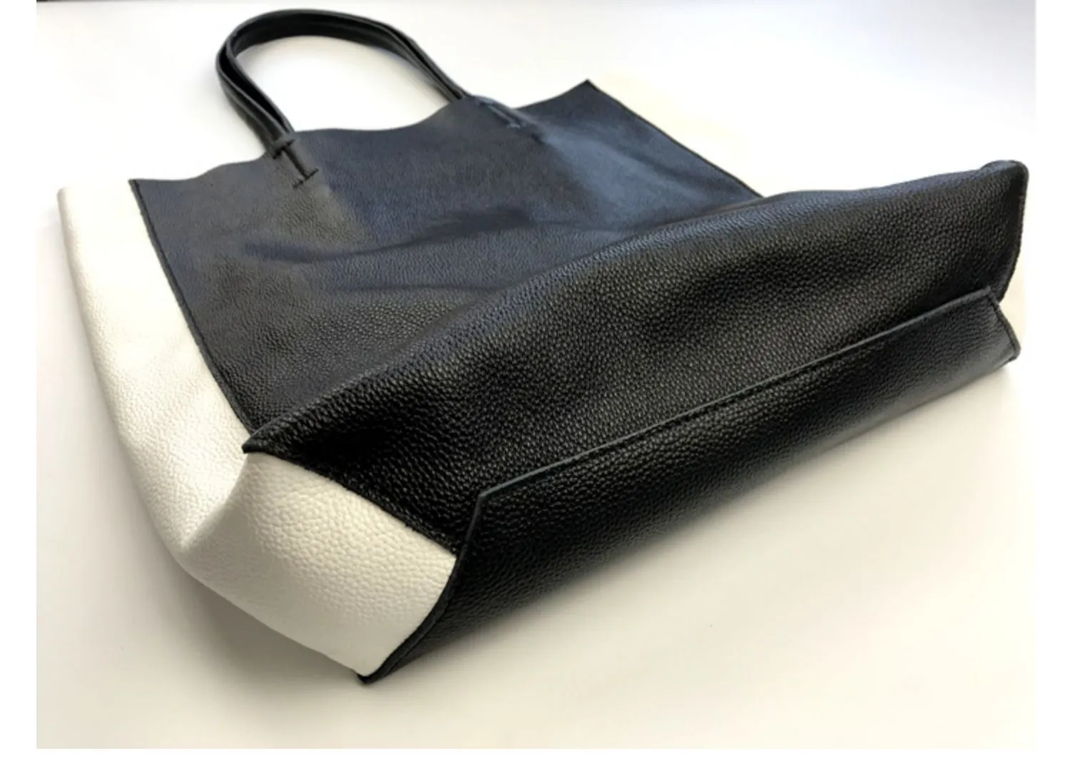 Black White Tote Black and White Leather Purse Two Tone Tote Leather Black and White Tote