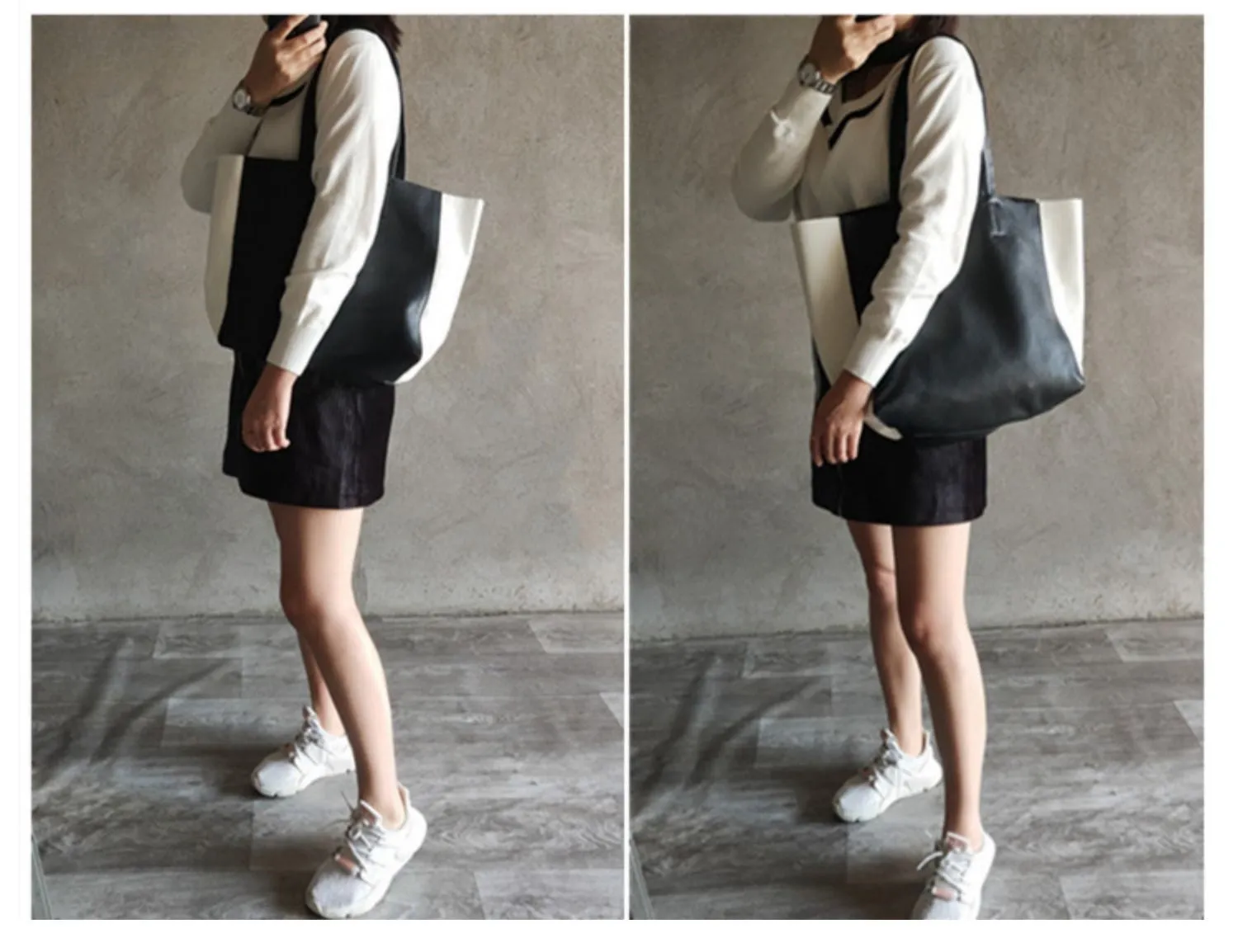 Black White Tote Black and White Leather Purse Two Tone Tote Leather Black and White Tote