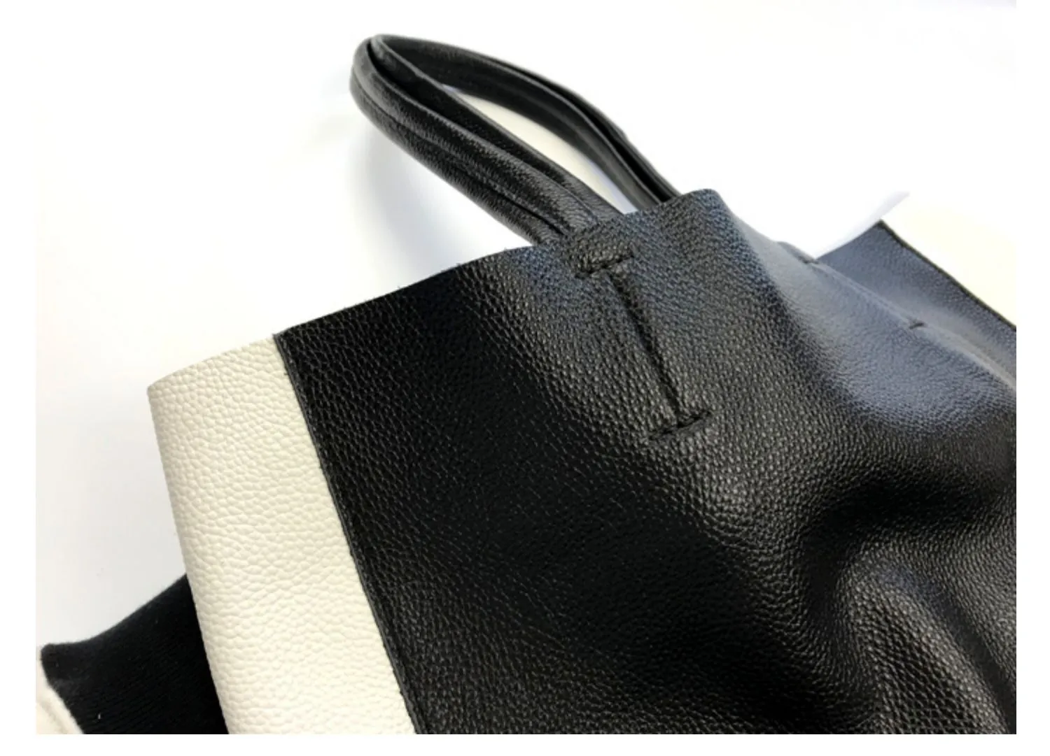 Black White Tote Black and White Leather Purse Two Tone Tote Leather Black and White Tote