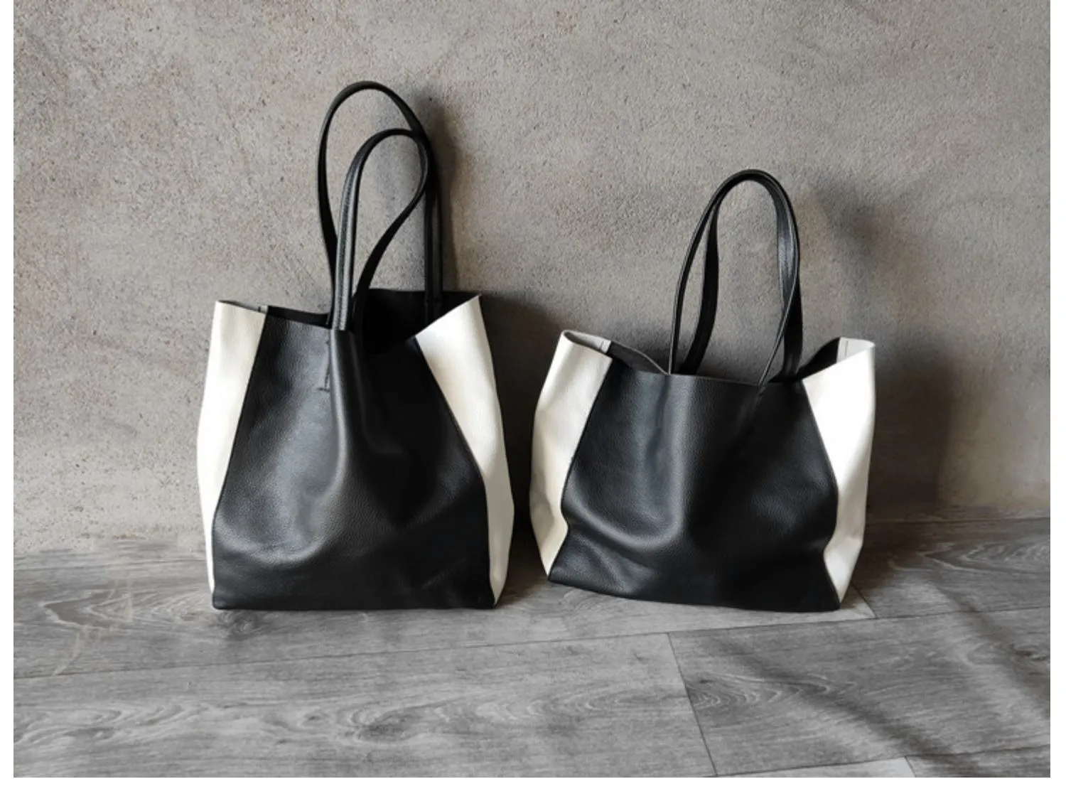 Black White Tote Black and White Leather Purse Two Tone Tote Leather Black and White Tote