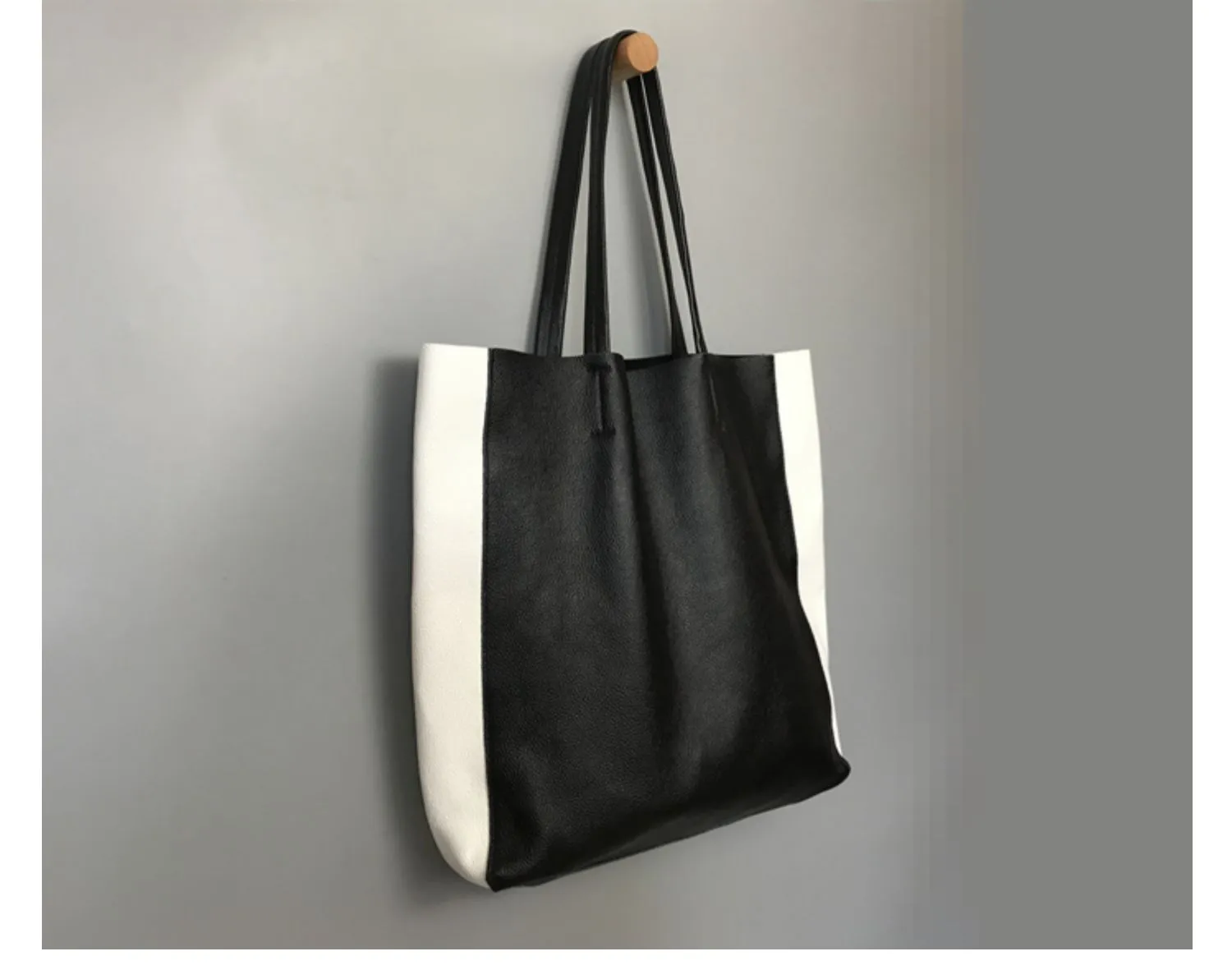 Black White Tote Black and White Leather Purse Two Tone Tote Leather Black and White Tote