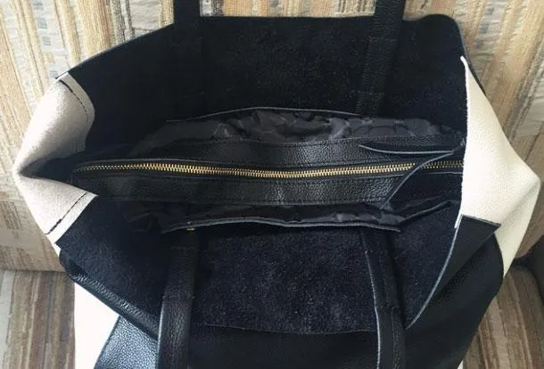 Black White Tote Black and White Leather Purse Two Tone Tote Leather Black and White Tote