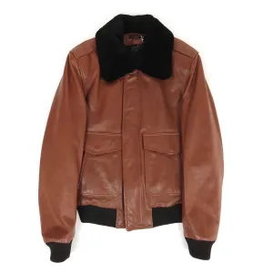 Blk Dnm Leather Aviator Jacket Size Medium