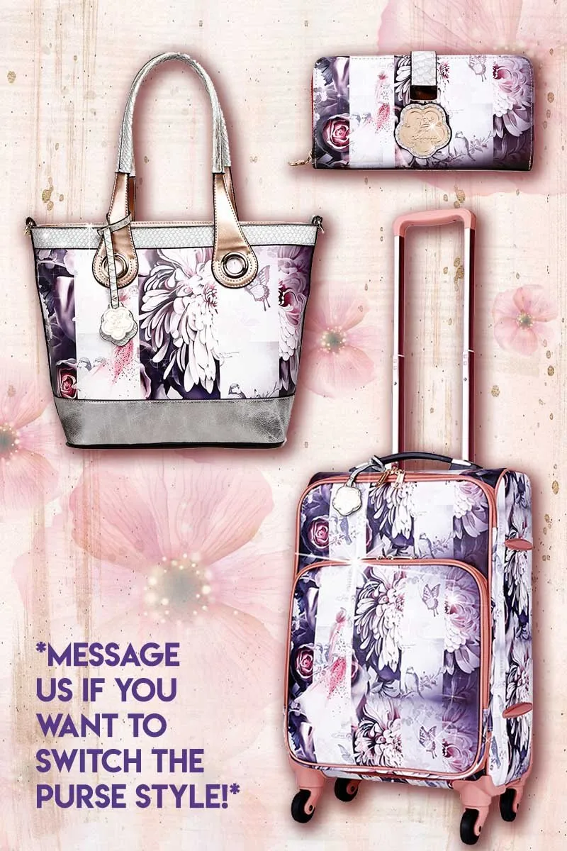 Blossomz 3PC Set | Tote   Travel Carry On Bags [BBL6999-9018-WA]