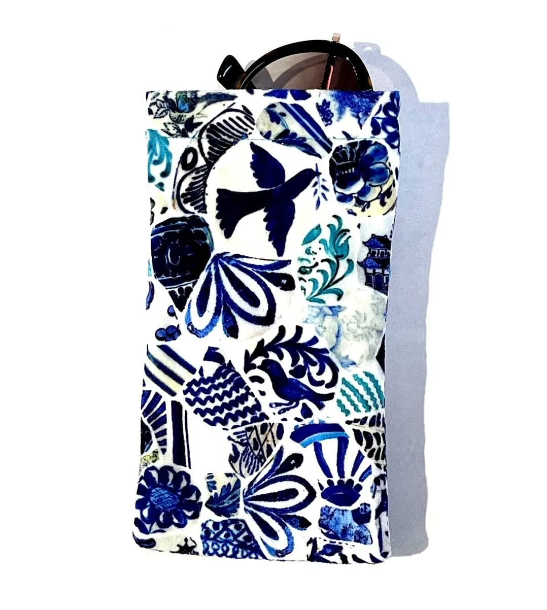 Blue Mosaic Velvet Glasses Case