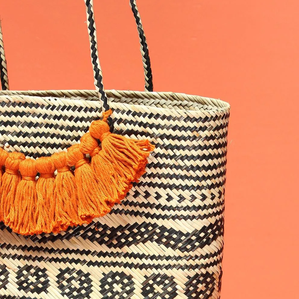 Borneo Roman Straw Tote Bag No. 11 - Handbag with Ginger Tassels
