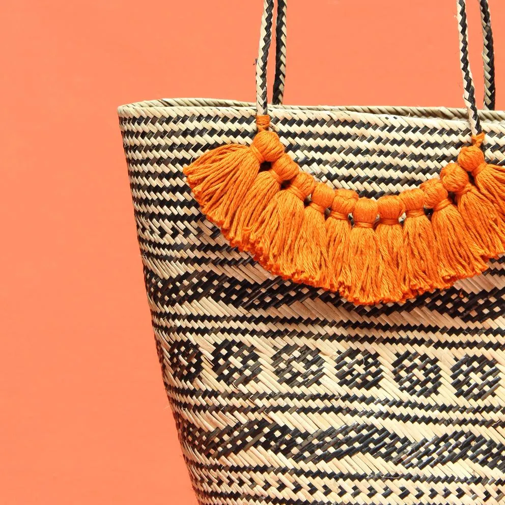 Borneo Roman Straw Tote Bag No. 11 - Handbag with Ginger Tassels