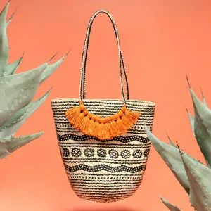 Borneo Roman Straw Tote Bag No. 11 - Handbag with Ginger Tassels