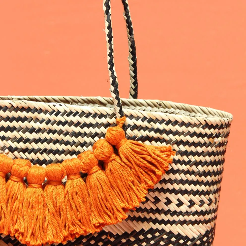 Borneo Roman Straw Tote Bag No. 11 - Handbag with Ginger Tassels