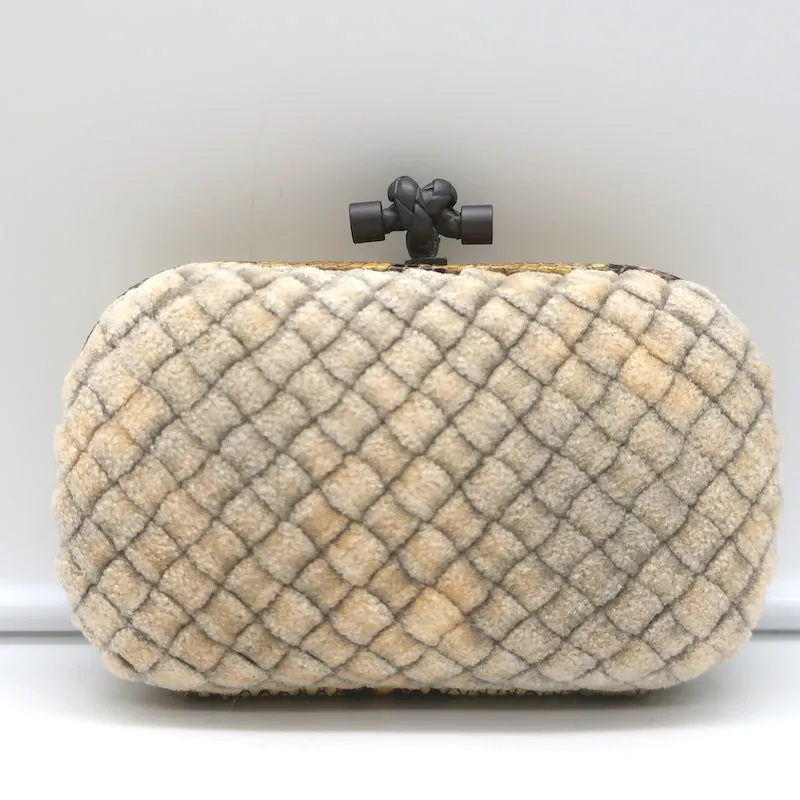 Bottega Veneta Box Knot Clutch Beige Intrecciato Velvet with Snakeskin Trim