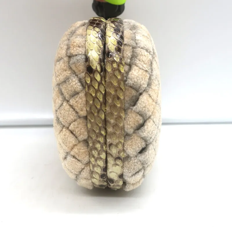 Bottega Veneta Box Knot Clutch Beige Intrecciato Velvet with Snakeskin Trim