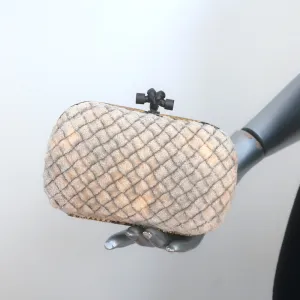 Bottega Veneta Box Knot Clutch Beige Intrecciato Velvet with Snakeskin Trim