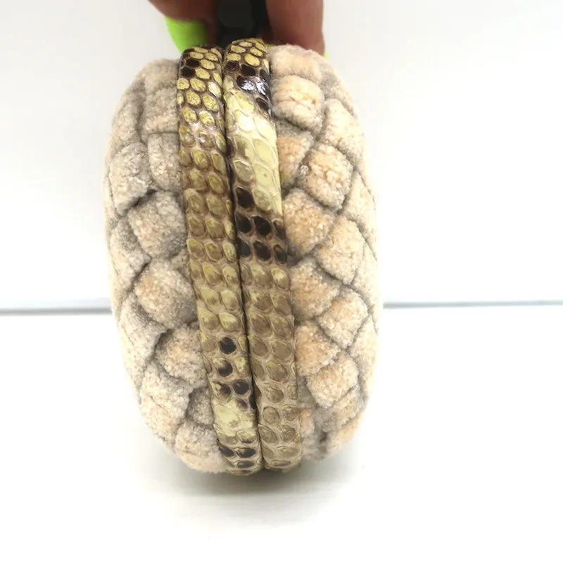 Bottega Veneta Box Knot Clutch Beige Intrecciato Velvet with Snakeskin Trim