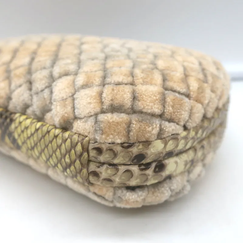 Bottega Veneta Box Knot Clutch Beige Intrecciato Velvet with Snakeskin Trim