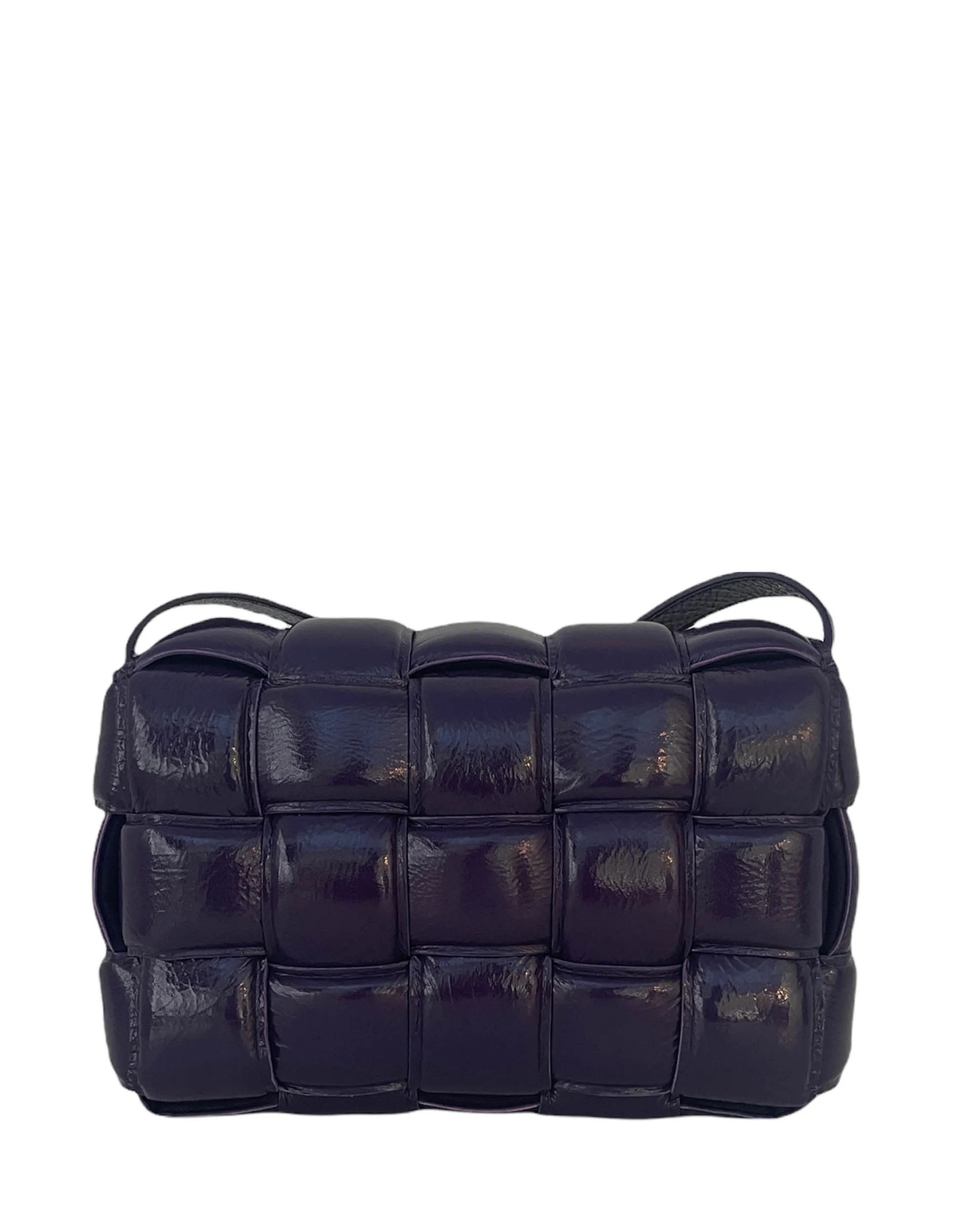Bottega Veneta Rasin Patent Maxi Intrecciato Padded Cassette Crossbody Bag