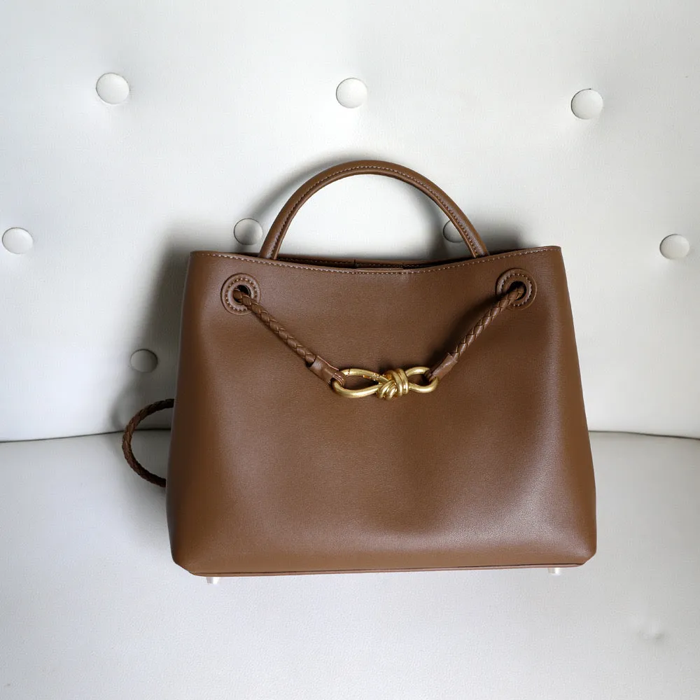 Bow Leather Woven Lattice Tote Bag