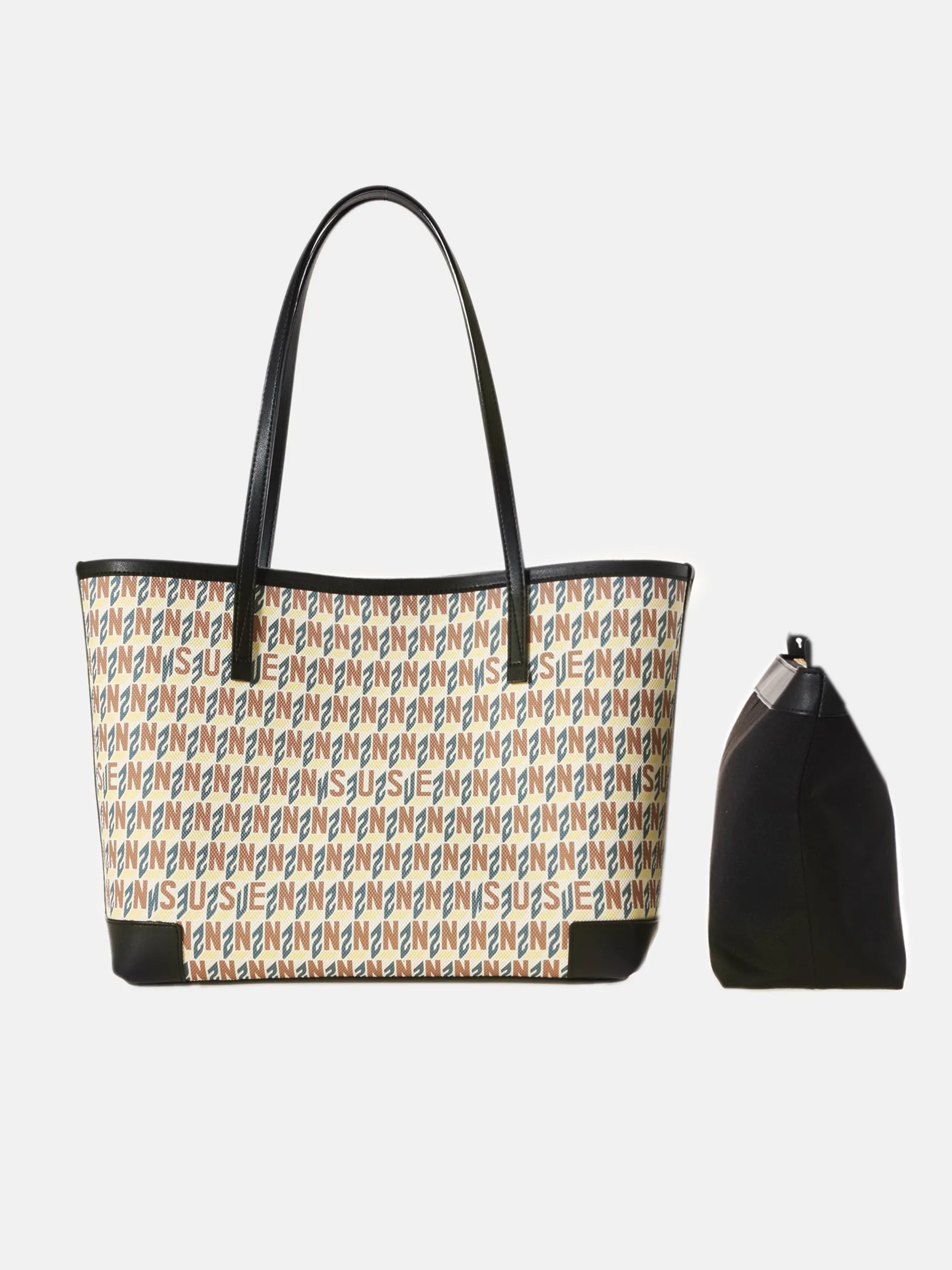 Brand Large Monogram Printed Tote Bag - Apricot